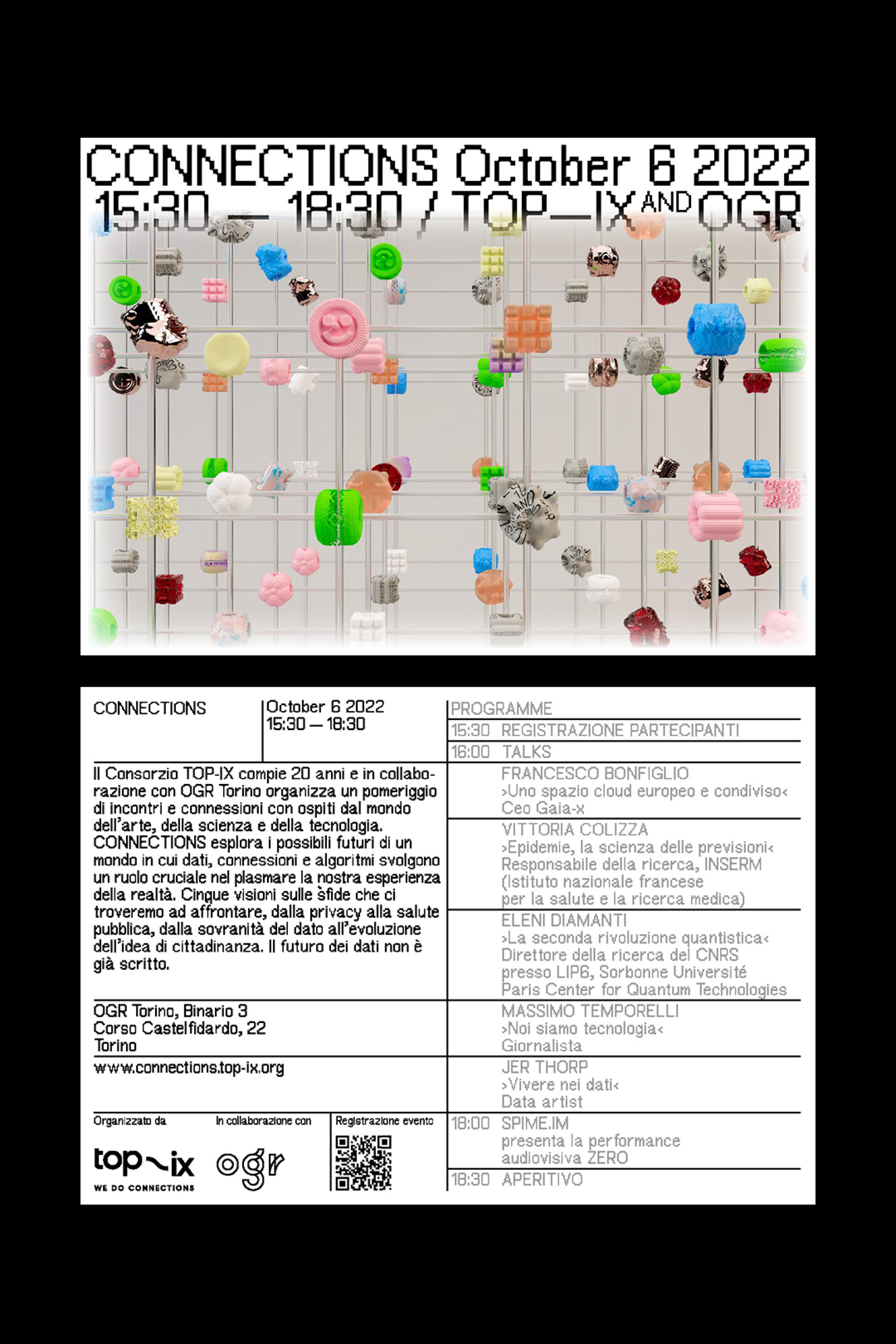 Colorful flyer for the symposium "Connections".