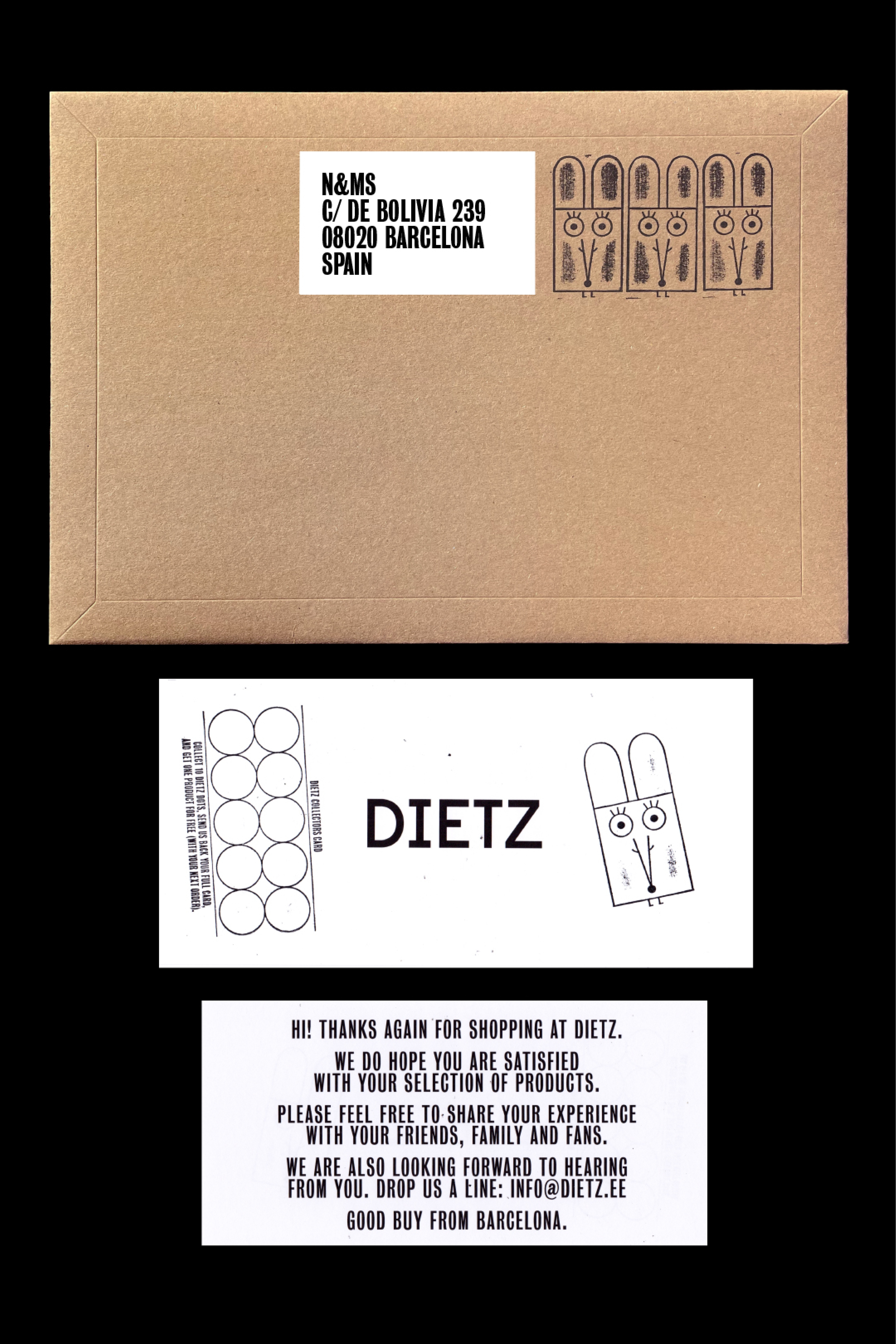 Package design for the illustrations including a bonus card and a thank you letter.